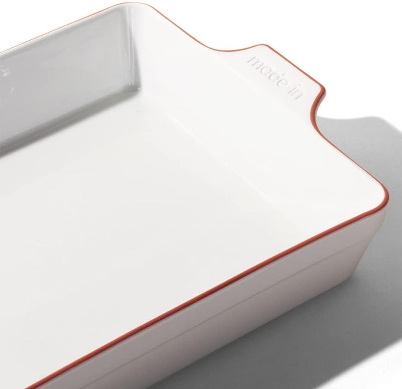 Madein Cookware - Rectangular Baking Dish - Red Rim - Hand Crafted Porcelain - Professional Bakeware - France - Image 2